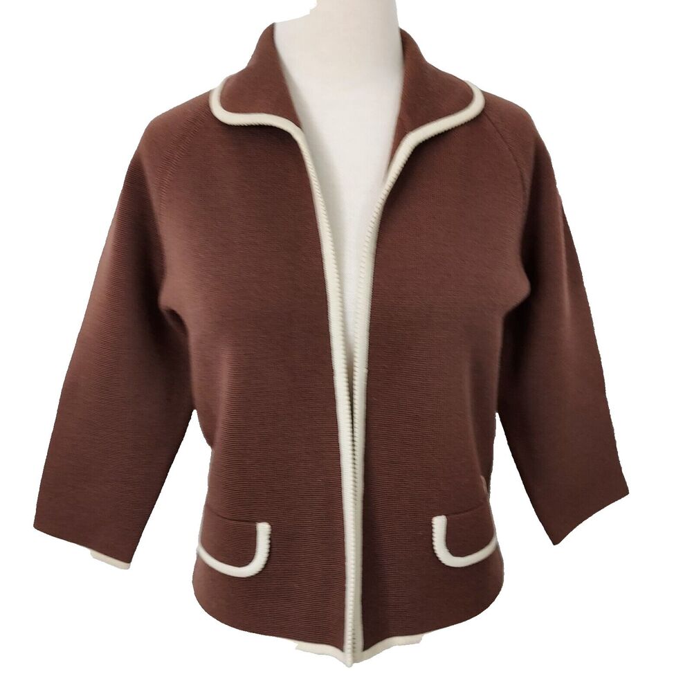 Vintage St. Andrews Cardigan Sweater Womens Size 10 Open Front 100% Wool Brown